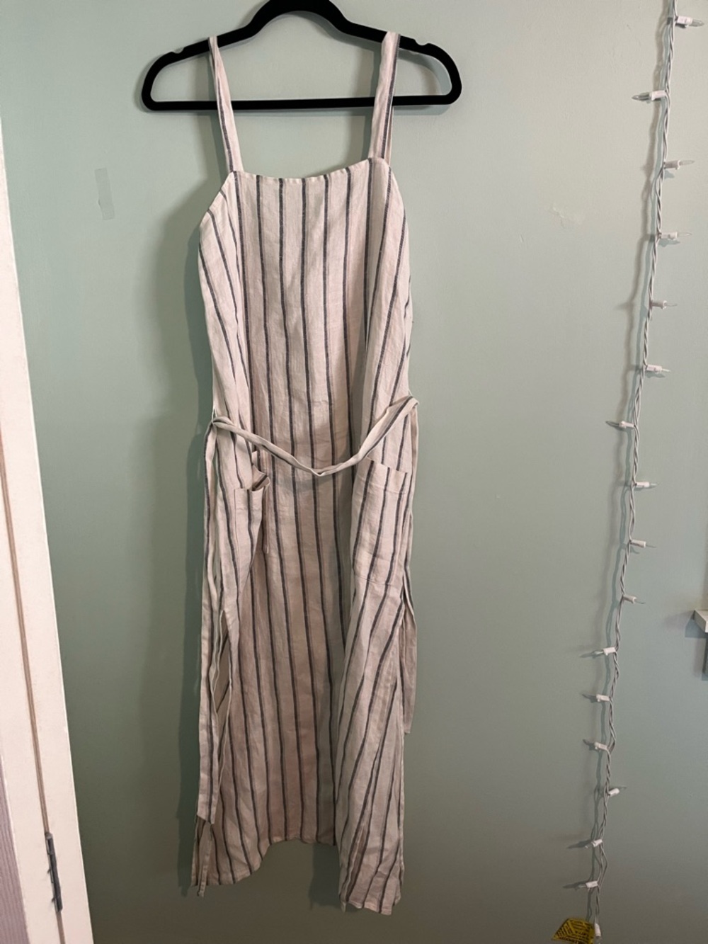Reformation Cream and Black Striped Linen Maxi Dress